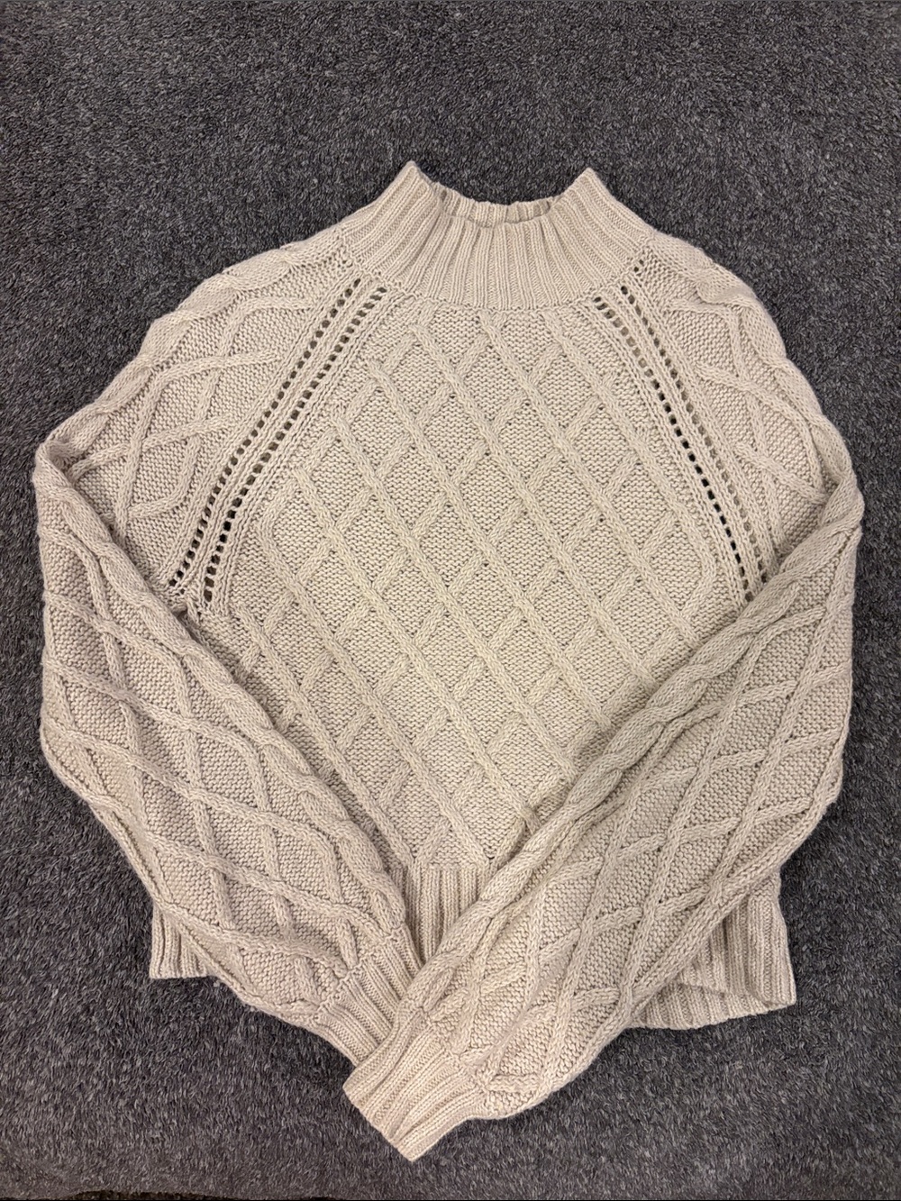 American Eagle Outfitters Beige Cable Knit Mock Neck Sweater